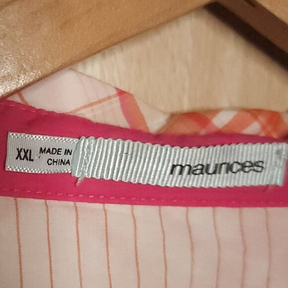 Maurices Pink Orange Plaid Lightweight Western Snap Down Shirt XXL - Picture 5 of 7